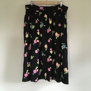 Modcloth A Darling Disruption Pleated Swing Skirt Sz 16W Black Multi Floral NWT